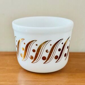 Vintage Milk Glass Ice‎ Bucket Opal Bowl with Atomic Gold Pattern